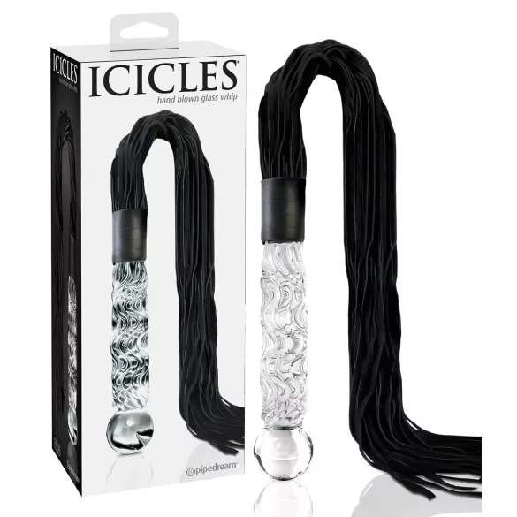 Icicles No. 38 - bicz skórzany i szklane dildo - przezroczysty/czarny