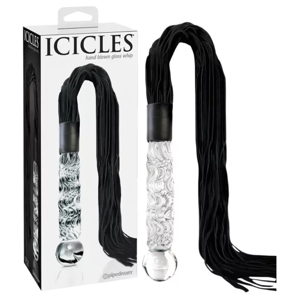 Icicles No. 38 - bicz skórzany i szklane dildo - przezroczysty/czarny