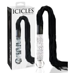   Icicles No. 38 - skórzane, falowane szklane dildo (przezroczysto-czarne)