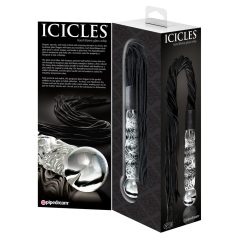  Icicles No. 38 - skórzane, falowane szklane dildo (przezroczysto-czarne)