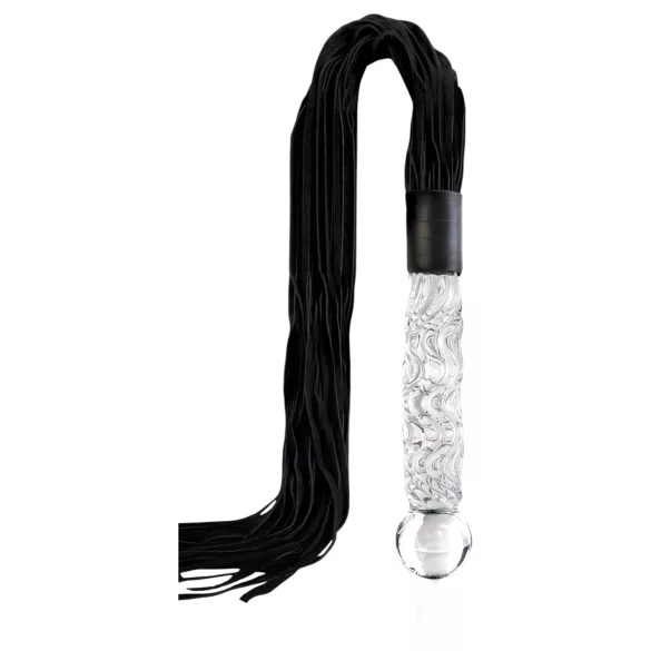 Icicles No. 38 - bicz skórzany i szklane dildo - przezroczysty/czarny