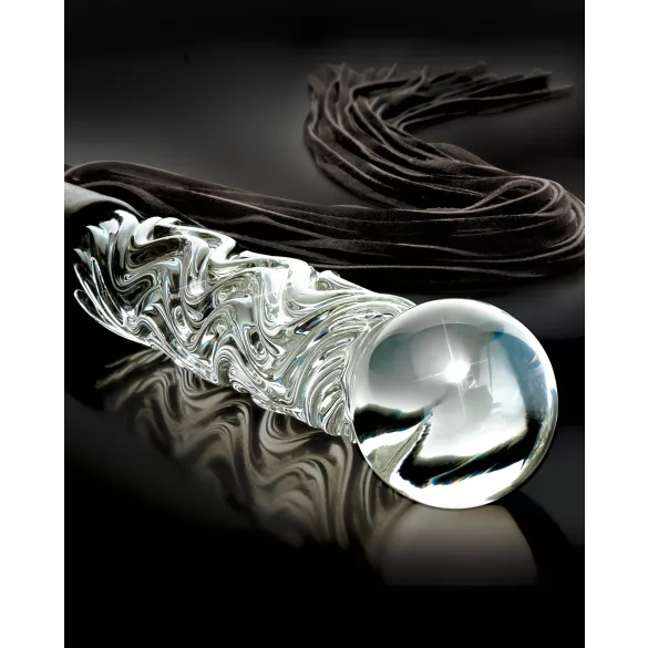 Icicles No. 38 - bicz skórzany i szklane dildo - przezroczysty/czarny