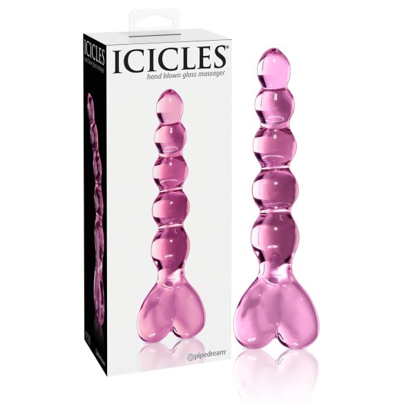 Icicles No. 43 - szklany dildo z sercami i koralikami (różowy)