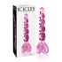 Icicles No. 43 - szklany dildo z sercami i koralikami (różowy)