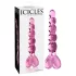 Icicles No. 43 - szklany dildo z perełkami i sercem - różowy
