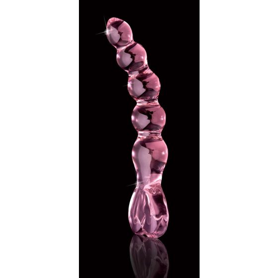 Icicles No. 43 - szklane dildo w kształcie serca z koralikami (różowe)