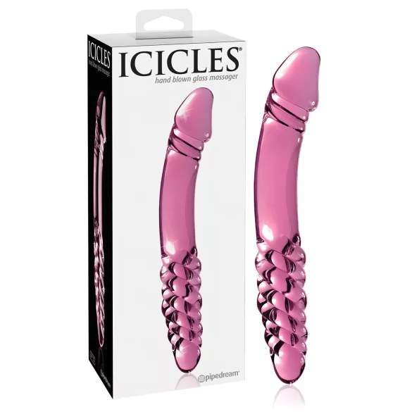 Icicles No. 57 - dildo dwustronne z penisem - szkło - różowy