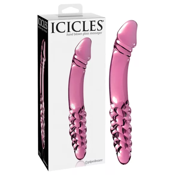 Icicles No. 57 - dildo dwustronne z penisem - szkło - różowy