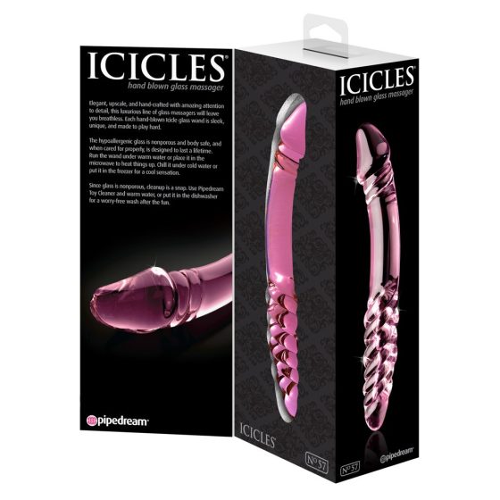Icicles No. 57 - szklane dildo z dwoma końcówkami na penisa (różowe)