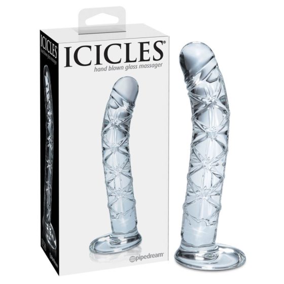 Icicles No. 60 - szklane dildo z penisem z siatki (półprzezroczyste)