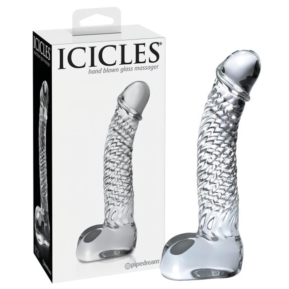 Icicles No. 61 - szklany dildo z pierścieniami i końcówką w kształcie penisa (przezroczysty)