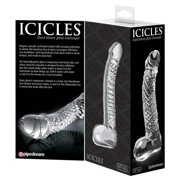 Icicles No. 61 - szklany dildo z jądrami i penisem - przezroczysty
