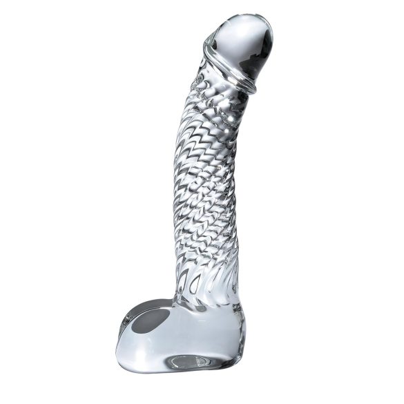 Icicles No. 61 - szklany dildo z jądrami i penisem - przezroczysty