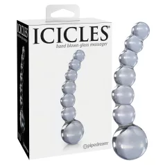   Icicles No. 66 - szklany dildo wygięty z kulkami - przezroczysty