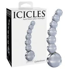   Icicles No. 66 - szklany dildo wygięty z kulkami - przezroczysty