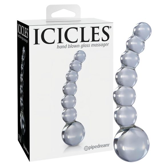 Icicles No. 66 – Szklany, zakrzywiony dildo kulisty (przezroczysty)