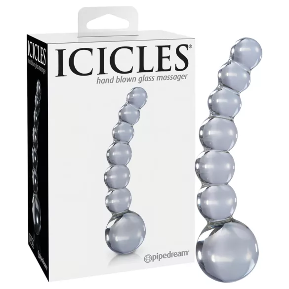 Icicles No. 66 - szklany dildo wygięty z kulkami - przezroczysty