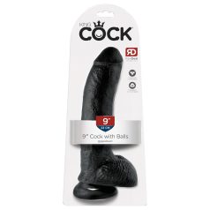 King Cock 9 - dildo z jądrami i przyssawką - czarny 23 cm