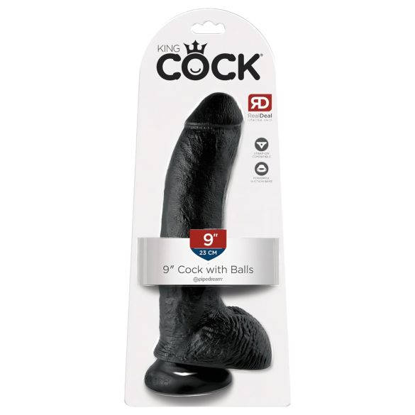 King Cock 9 - czarny dildą z jądrami i przyssawką (23 cm)