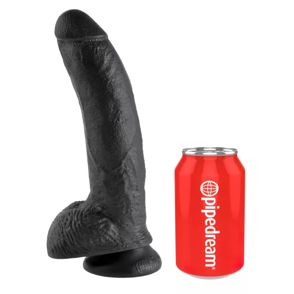 King Cock 9 - dildo z jądrami i przyssawką - czarny 23 cm