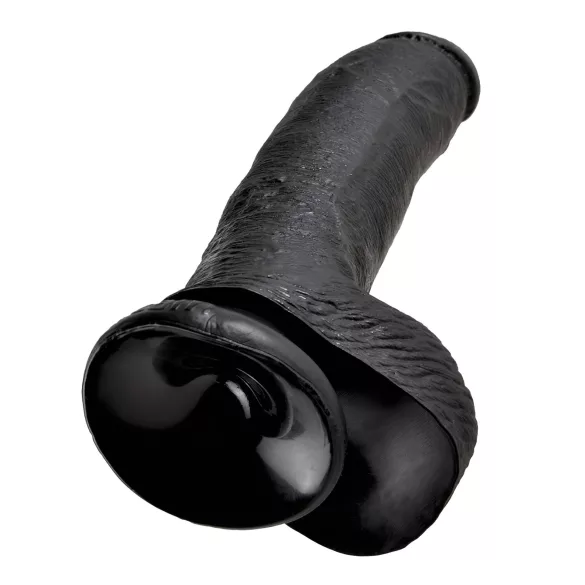 King Cock 9 - dildo z jądrami i przyssawką - czarny 23 cm