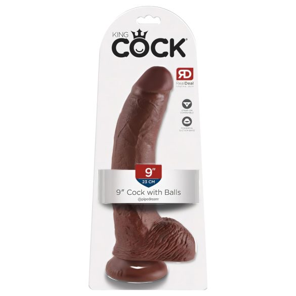 King Cock 9 - duży brązowy dildo z jądrami i przyssawką (23 cm)