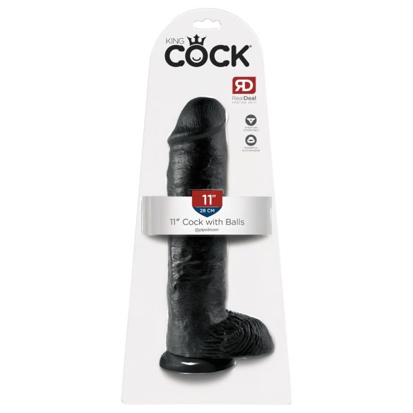 King Cock 11 - duży czarny dildo z przyssawką i jądrami (28 cm)