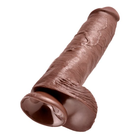 King Cock 11 - duże dildo z zaciskiem na jądra (28 cm) - brązowy