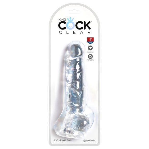 King Cock Clear 8 - dildo z przyssawką i jądrami (20 cm)
