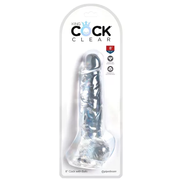 King Cock Clear 8 - dildo z jądrami na przyssawce - 20 cm
