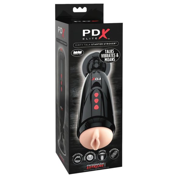 PDX Elite Dirty Talk - wibrująca sztuczna pochwa masturbator (czarna)