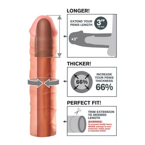 Pipedream - X-TENSION Mega 3 - realistyczna nakładka na penisa (22,8 cm, cielista)