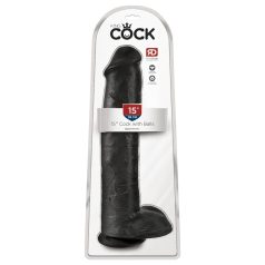 King Cock 15 - dildo z jądrami i przyssawką - czarny 38 cm