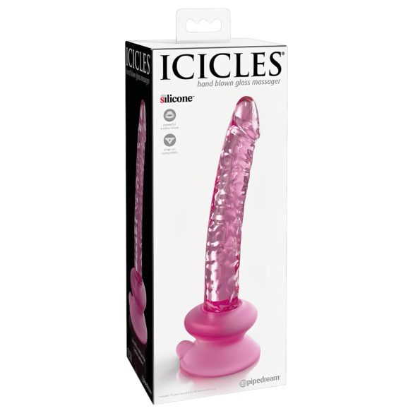 Icicles No. 86 - szklany dildo z penisem (różowy)