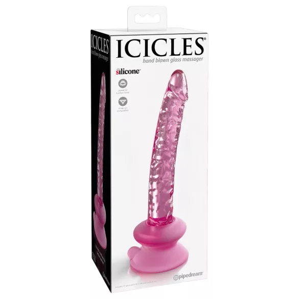 Icicles No. 86 - szklany dildo penisowy - różowy