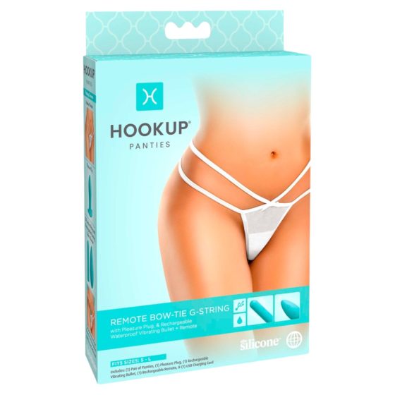 HOOKUP Bow-Tie - zestaw wibrujących majtek na baterie (biało-turkusowy)