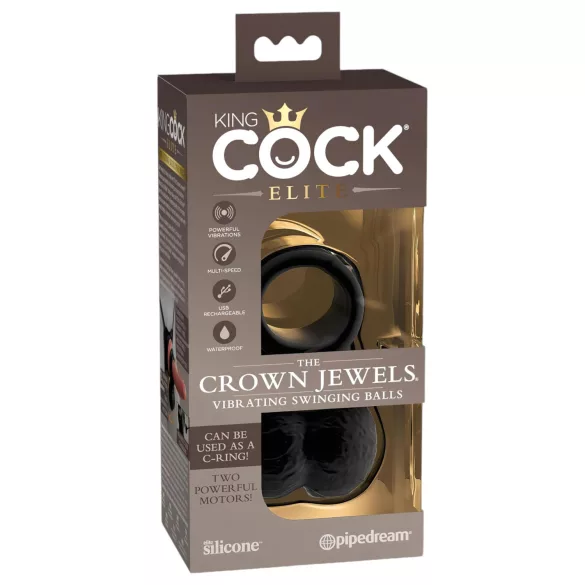 King Cock Crown Jewels - wibrujący pierścień na penisa (czarny)