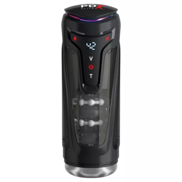 PDX Elite Moto-Bator Pro - koralikowy, podgrzewany posuwisty masturbator (czarny)