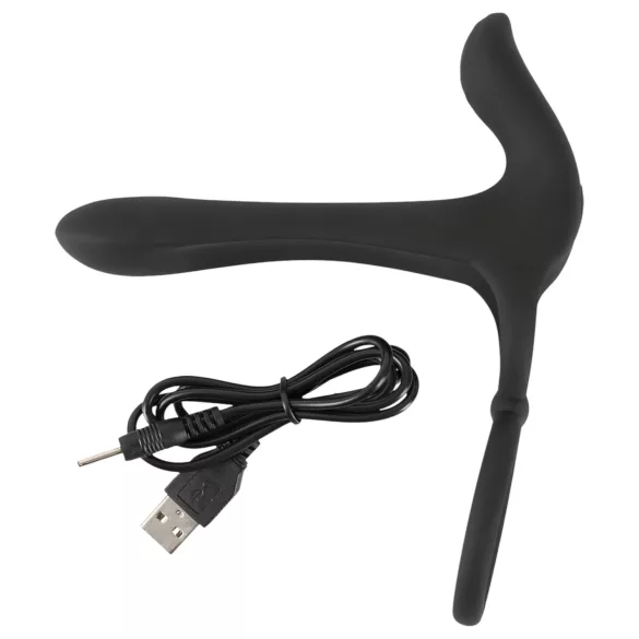 Black Velvets - wibrator dla par i pierścień erekcyjny 2w1 - silikon czarny