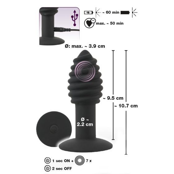 Black Velvet Twist - silikonowy wibrator analny z możliwością ładowania (czarny)