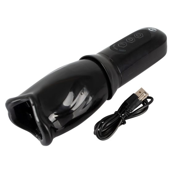 STROKER Rotating - zasilany bateryjnie, obrotowy masturbator ze sztucznymi ustami (czarny)