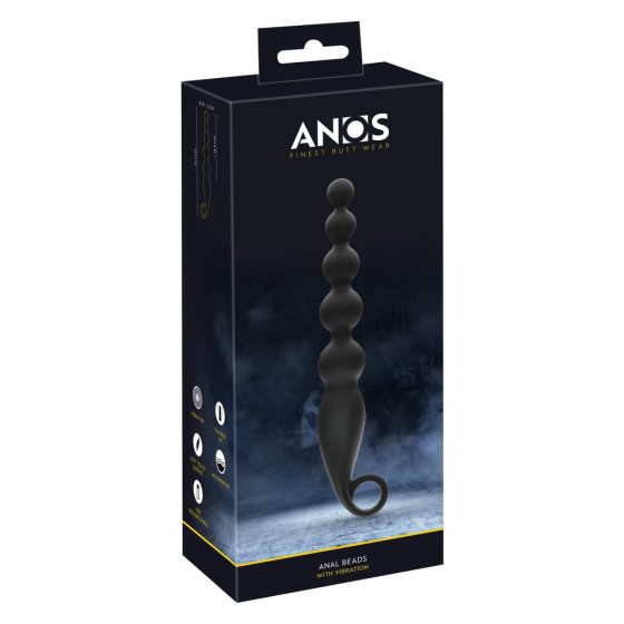 Anos Anal Beads - kulki analne z wibracją (czarne)