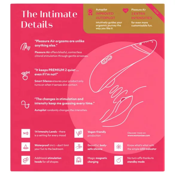 Womanizer Premium 2 - stymulator łechtaczki na fale powietrzne - różowy