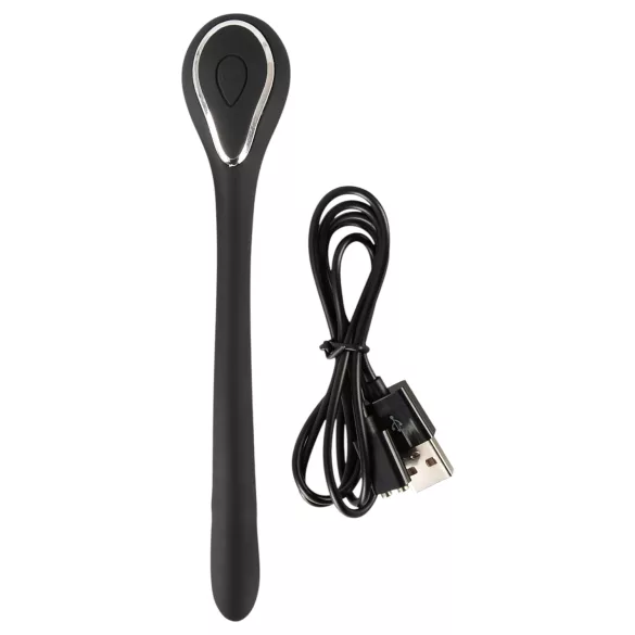 Penis Plug Dilator - akumulatorowy, wibrujący dilator (1 cm, czarny)