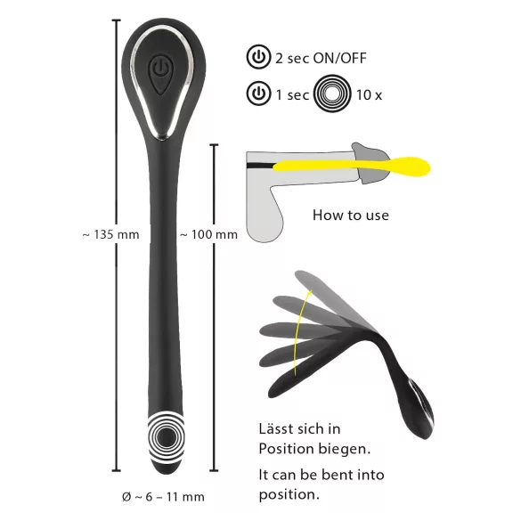 Penis Plug Dilator - akumulatorowy, wibrujący dilator (1 cm, czarny)