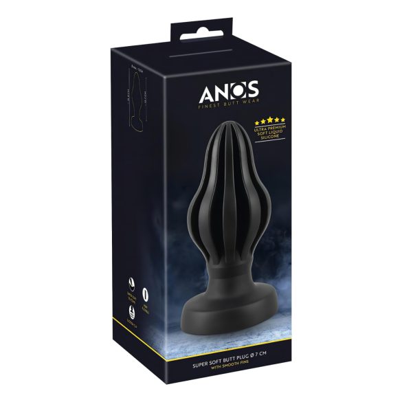 ANOS - żebrowany miękki korek analny - 7 cm (czarny)