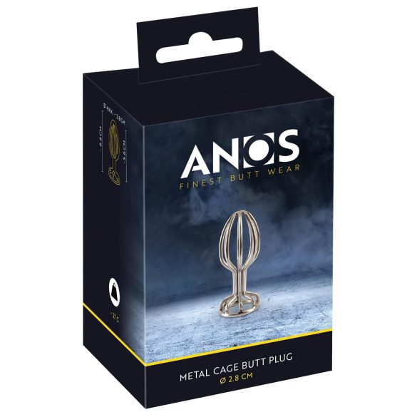 ANOS Metal (2,8 cm) - stalowy analny plug w klatce (srebrny)