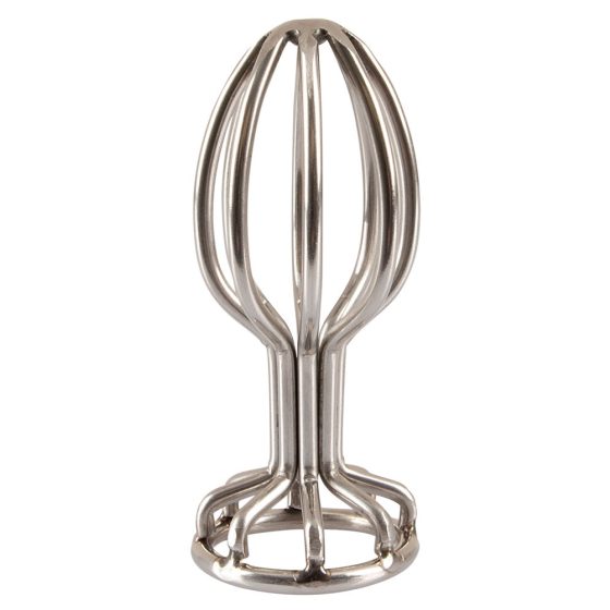 ANOS Metal (2,8 cm) - stalowe dildo analne w klatce (srebrne)