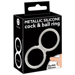   You2Toys - podwójny silikonowy pierścień na penisa i jądra z efektem metalicznym (srebrny)