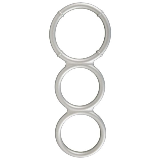 You2Toys - potrójny silikonowy pierścień na penisa i jądra z efektem metalicznym (srebrny)